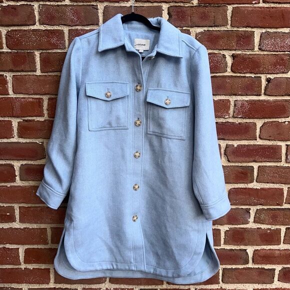 LOFT $200 Twill Long Shirt Jacket Sky Blue MEDIUM PETITE NEW - Picture 5 of 8